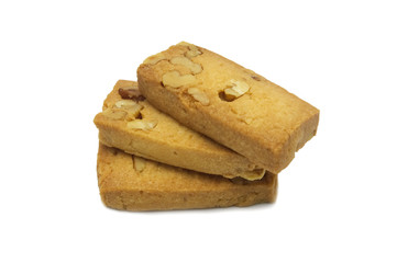 Biscuits single cracker homemade, Square and thick design, Apricot and Walnuts cookies and sweet flavored. Isolated on white background.