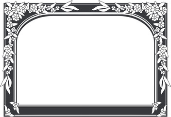 frame, flowers, ostrich, leaves, black and white, plotter