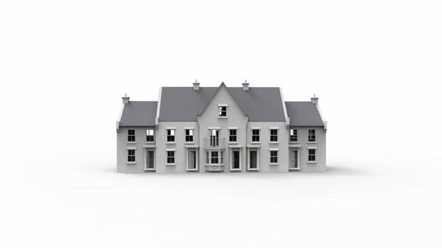 3d rendering of an english model country house mansion manor turning