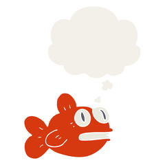 cartoon fish and thought bubble in retro style