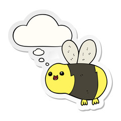 cartoon bee and thought bubble as a printed sticker