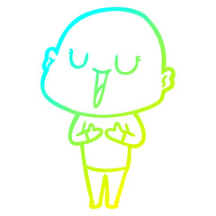 cold gradient line drawing happy cartoon bald man