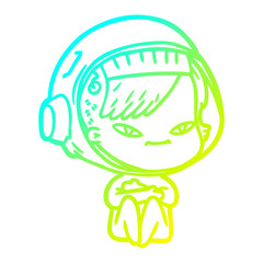 cold gradient line drawing cartoon astronaut woman