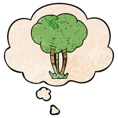 cartoon tree and thought bubble in grunge texture pattern style