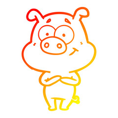 warm gradient line drawing happy cartoon pig