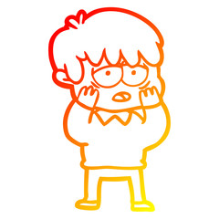 warm gradient line drawing cartoon exhausted boy