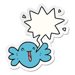 cartoon happy candy and speech bubble sticker