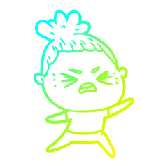 cold gradient line drawing cartoon angry woman