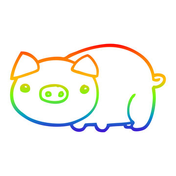 recommend clip art: rainbow gradient line drawing cartoon pig