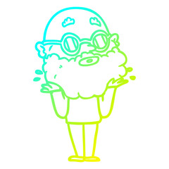 cold gradient line drawing cartoon curious man with beard and sunglasses