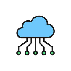 Cloud with closed contacts, blockchain flat color icon.