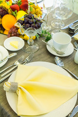 Luxury wedding party dinner table setting concept.