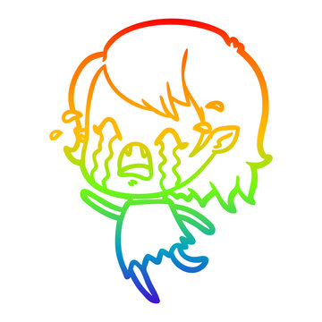 recommend clip art: rainbow gradient line drawing cartoon crying vampire girl