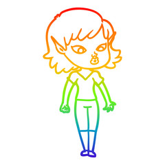 rainbow gradient line drawing pretty cartoon elf girl
