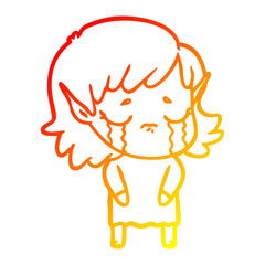 warm gradient line drawing cartoon crying elf girl