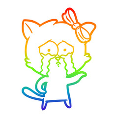 rainbow gradient line drawing cartoon cat