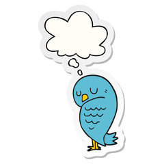 cartoon bird and thought bubble as a printed sticker