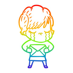 rainbow gradient line drawing cartoon woman crying