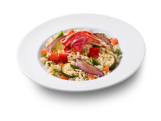 arroz con verduras y jamón. rice with vegetables and ham. rice with vegetables and ham.