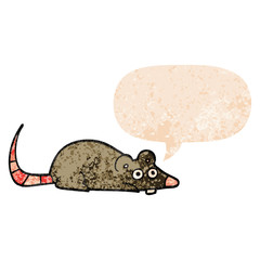 cartoon mouse and speech bubble in retro textured style