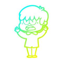 cold gradient line drawing worried cartoon boy