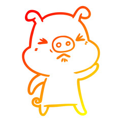 warm gradient line drawing cartoon grumpy pig