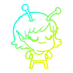 cold gradient line drawing smiling alien girl cartoon