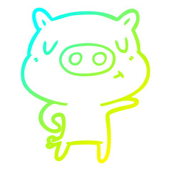 cold gradient line drawing cartoon pig pointing