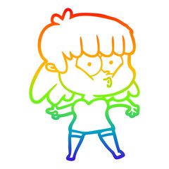 rainbow gradient line drawing cartoon whistling girl