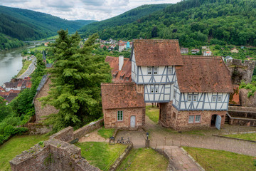 Hirschhorn along the long-distance hiking trail Neckarsteig in Germany