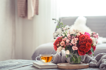 Modern Living room interior design with artificial flower vase