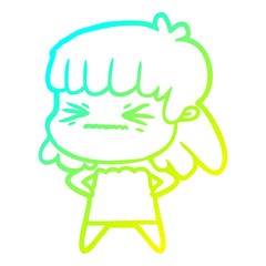 cold gradient line drawing cartoon angry girl