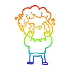 rainbow gradient line drawing cartoon man crying