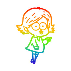 rainbow gradient line drawing cartoon girl pouting