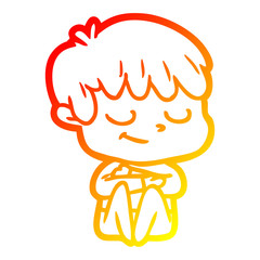 warm gradient line drawing cartoon happy boy