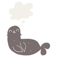 cartoon seal and thought bubble in retro style
