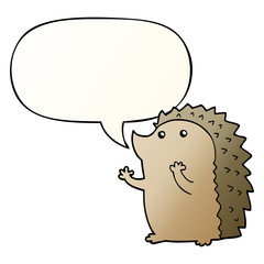 cartoon hedgehog and speech bubble in smooth gradient style