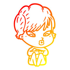 warm gradient line drawing cartoon woman