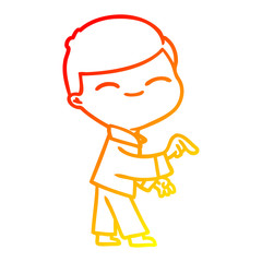 warm gradient line drawing cartoon smiling boy pointing