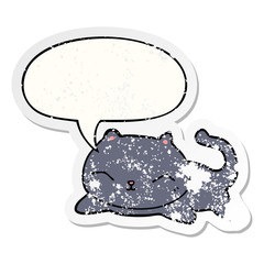 cartoon cat and speech bubble distressed sticker