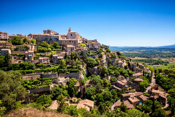 View on Gordes, a small typical town in Provence, France. Beautiful village, with view on roof and...