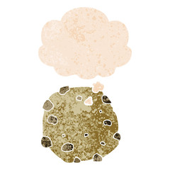 cartoon cookie and thought bubble in retro textured style