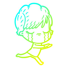 cold gradient line drawing cartoon woman crying