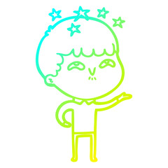 cold gradient line drawing cartoon amazed boy