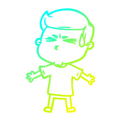 cold gradient line drawing cartoon man sweating