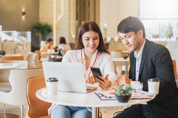 Young Asian business people and salesman broker discussing about insurance and financial investment...