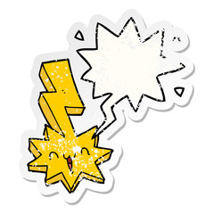 cartoon lightning bolt and speech bubble distressed sticker