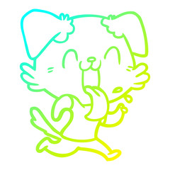 cold gradient line drawing cartoon panting dog running