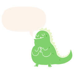 cartoon dinosaur and speech bubble in retro style