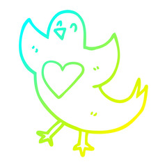 cold gradient line drawing cartoon bird with heart